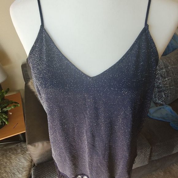 Skies are Blue glitter navy fringe tanktop L - Picture 8 of 16